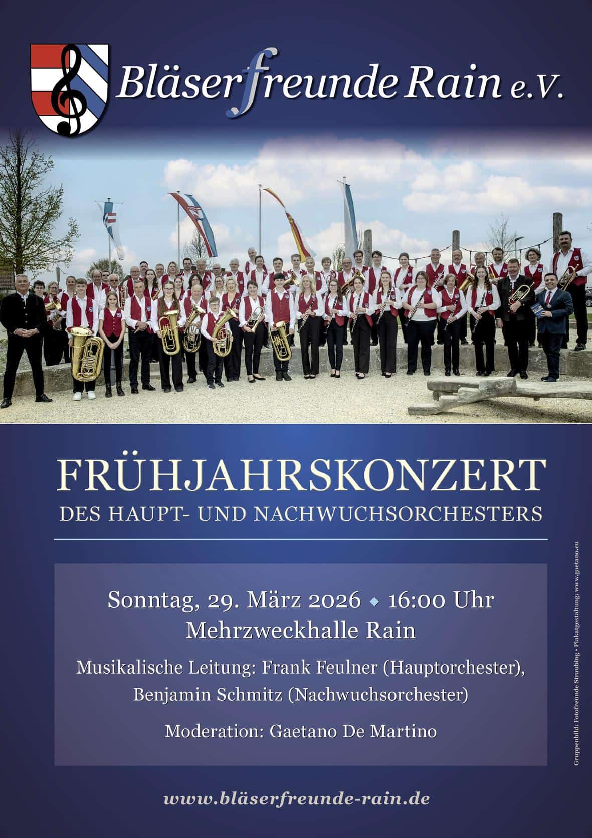 Flyer zum Frühjahrskonzert am 29. März der Bläserfreunde Rain